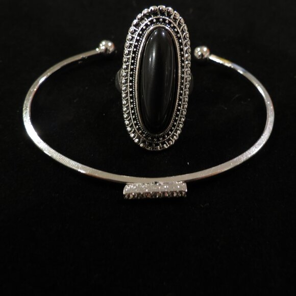 Silver Bracelet and Ring with Black Stone Bracelet - Picture 2 of 4